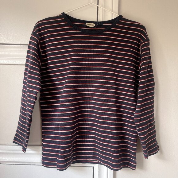 Cropped Long Sleeve Stripped Shirt - Picture 1 of 4
